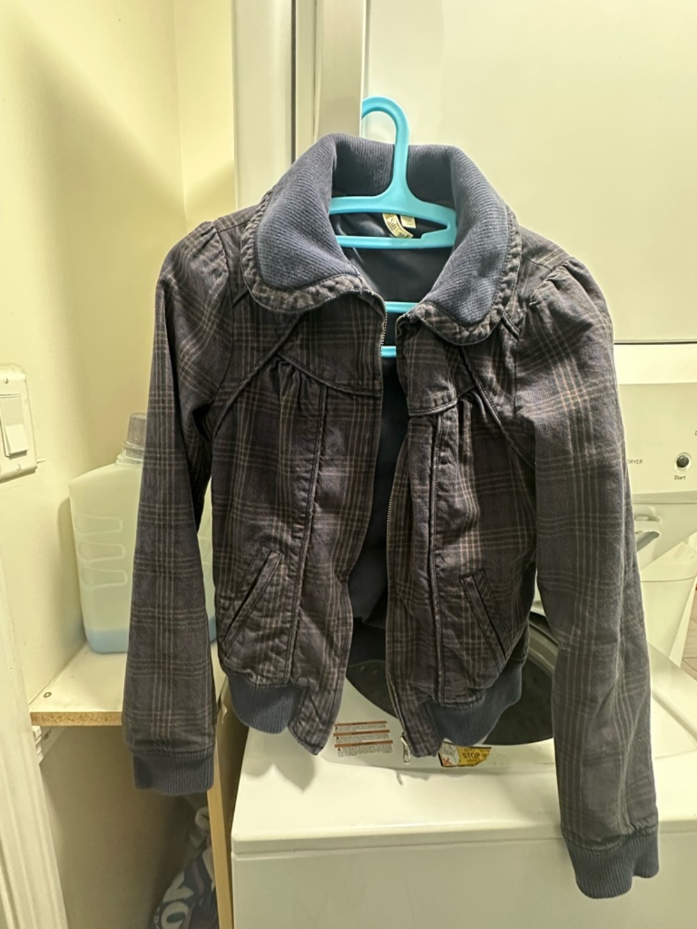 Susina Gray Plaid Kids Jean Jacket with Ribbed Collar